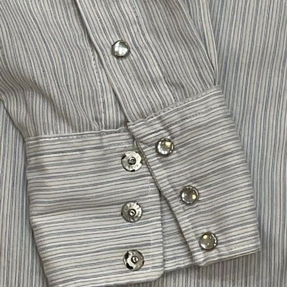 Vintage Karman Mens‎ Shirt Long Tail 17-37 Pearl Snap Striped Long Sleeve EUC - Picture 3 of 8